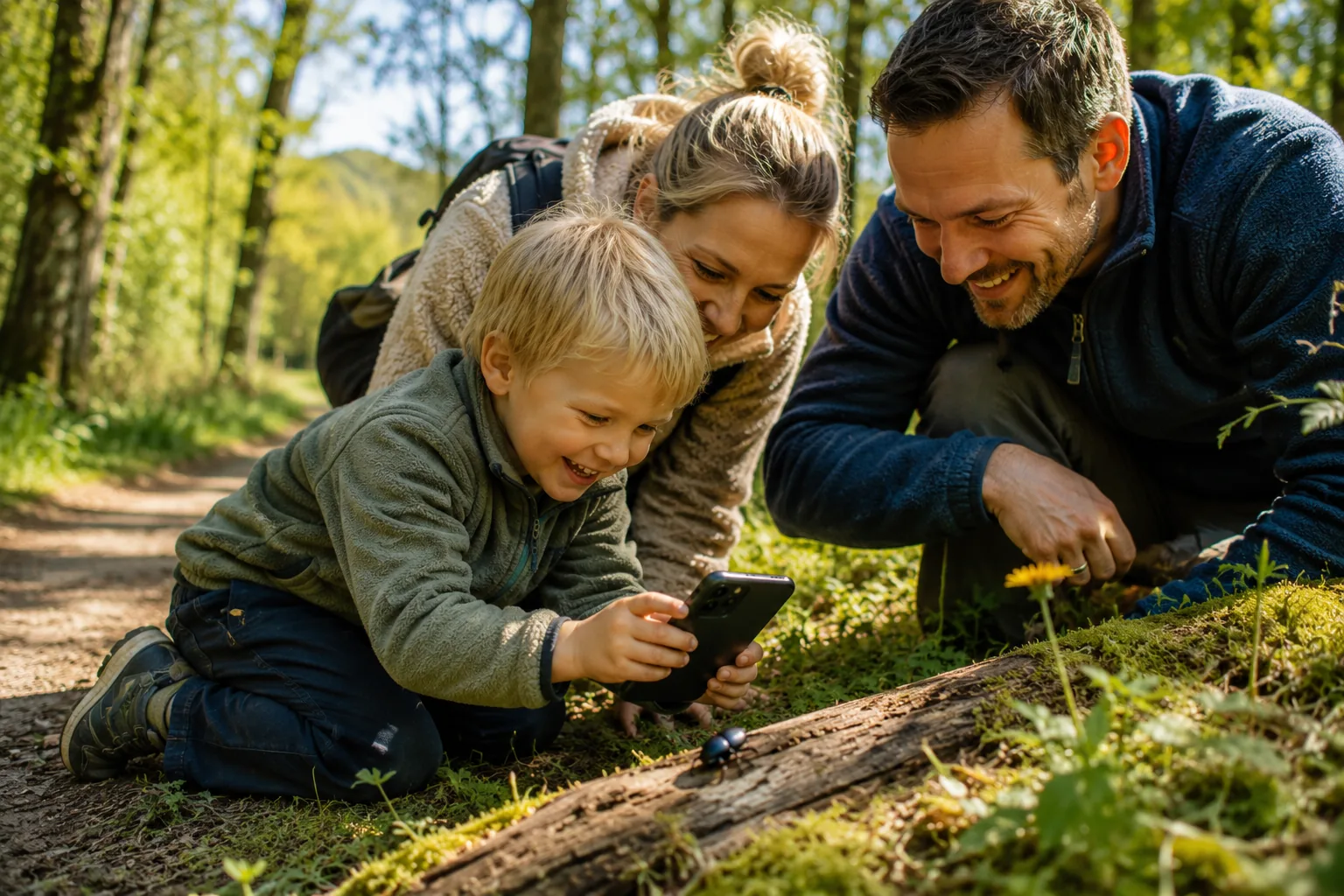 En familie som utforsker naturen sammen